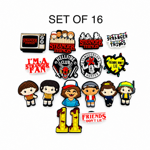 A Set Of 16 Stranger Things Shoe Charms